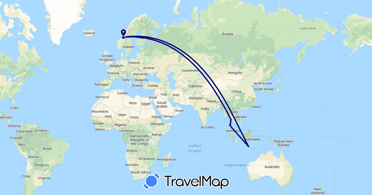 TravelMap itinerary: driving in Indonesia, Norway, Thailand (Asia, Europe)